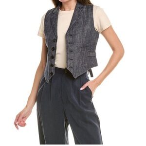 Alex mill linen blend blue herringbone vest.